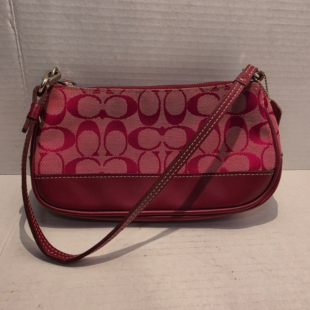 Coach Signature Jacquard Baguette Bag Cranberry Pink Burgundy 6094